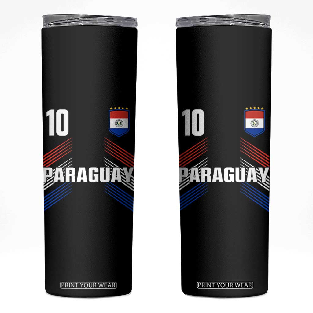 Paraguay Soccer Sports Graphic Number 10 Jersey Style Skinny Tumbler Proud Paraguayan Football Fans Game Day Pride TS02 Black Print Your Wear