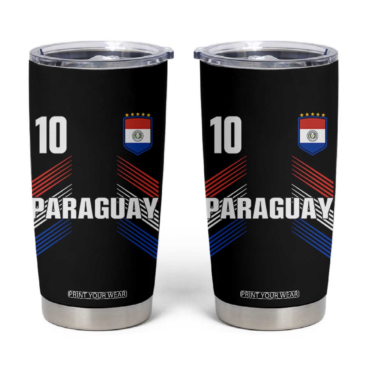 Paraguay Soccer Sports Graphic Number 10 Jersey Style Tumbler Cup Proud Paraguayan Football Fans Game Day Pride TS02 Black Print Your Wear