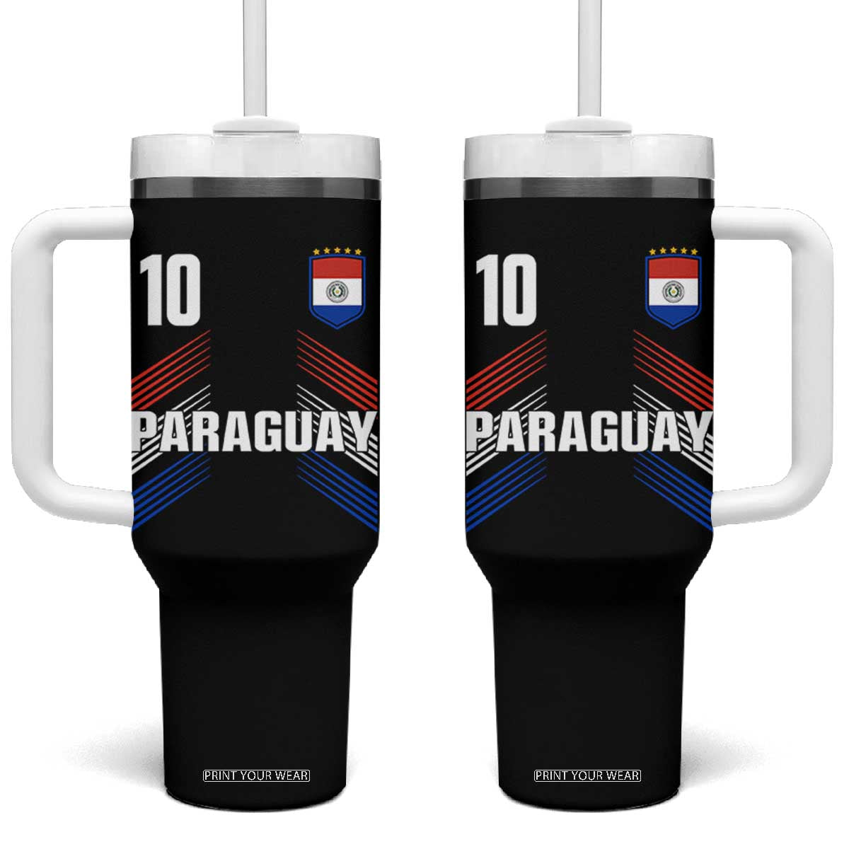Paraguay Soccer Sports Graphic Number 10 Jersey Style Tumbler With Handle Proud Paraguayan Football Fans Game Day Pride TS02 One Size: 40 oz Black Print Your Wear