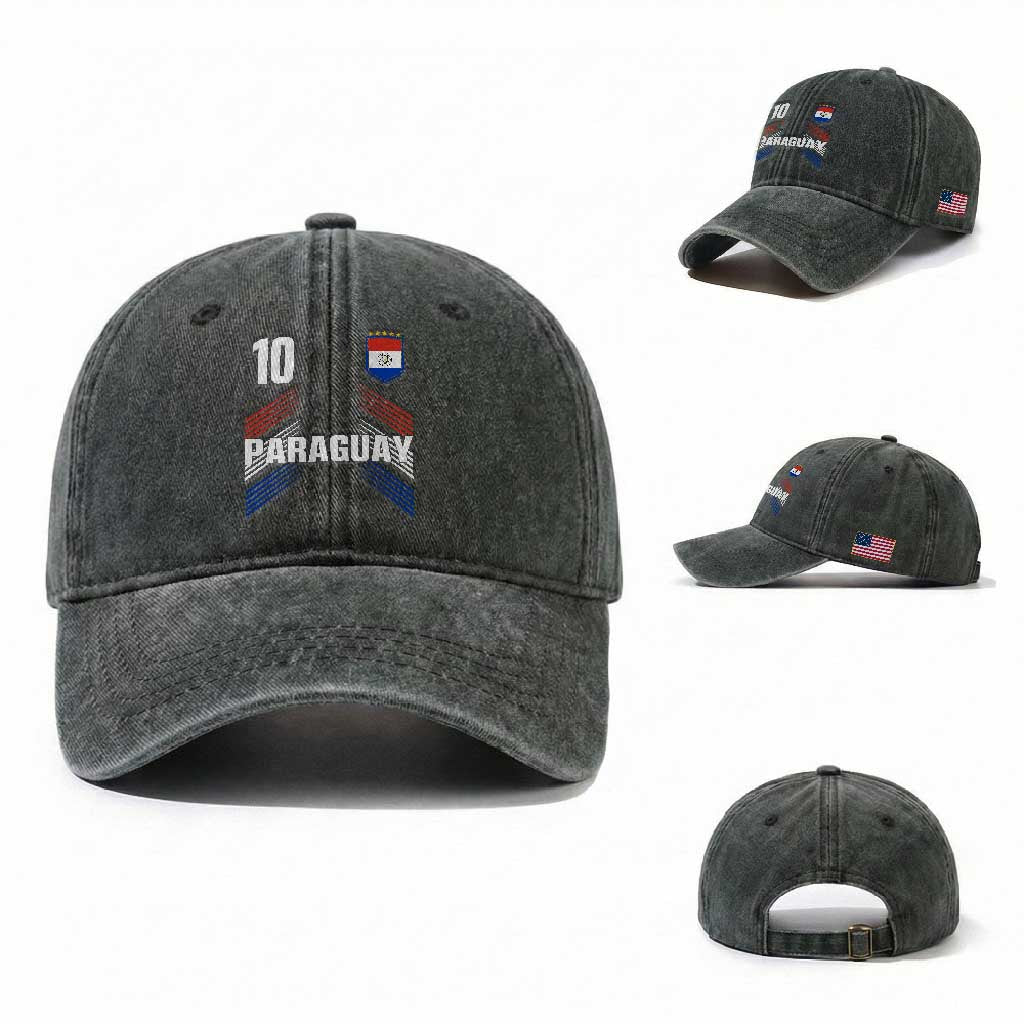 Paraguay Soccer Sports Graphic Number 10 Jersey Style Washed Cotton Baseball Cap Proud Paraguayan Football Fans Game Day Pride TS02 Washed Cap Universal Fit Dark Green Print Your Wear
