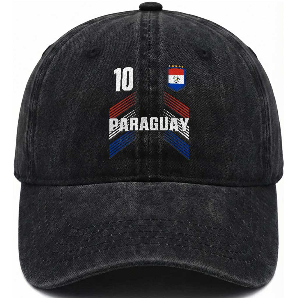 Paraguay Soccer Sports Graphic Number 10 Jersey Style Washed Cotton Baseball Cap Proud Paraguayan Football Fans Game Day Pride TS02 Print Your Wear