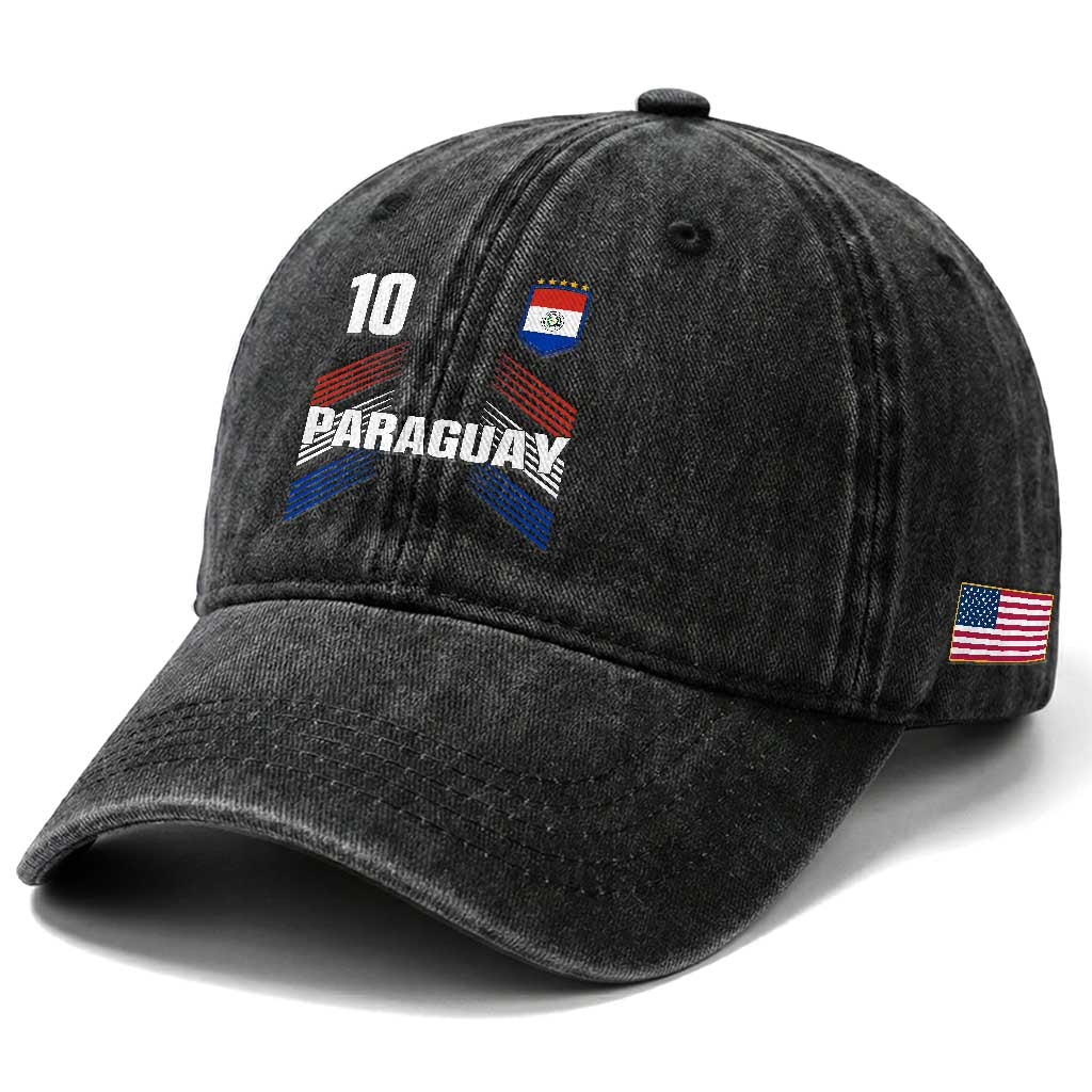 Paraguay Soccer Sports Graphic Number 10 Jersey Style Washed Cotton Baseball Cap Proud Paraguayan Football Fans Game Day Pride TS02 Print Your Wear