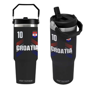 Croatia Soccer Sports Graphic Number 10 Jersey Style Flip Straw Tumbler Proud Croatian Football Fans Game Day Pride TS02 One Size: 30 oz Black Print Your Wear