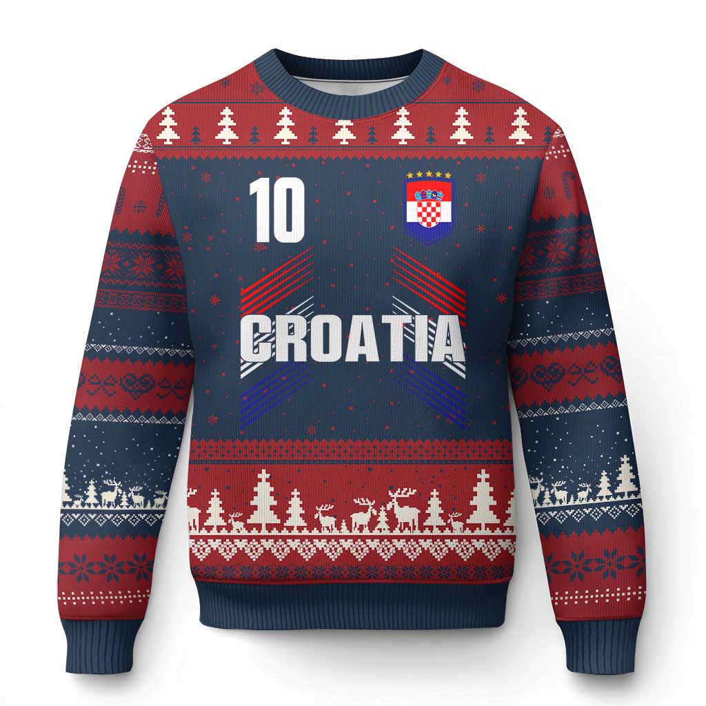 Croatia Soccer Sports Graphic Number 10 Jersey Style Ugly Christmas Sweater Proud Croatian Football Fans Game Day Pride TS02 Navy Red Print Your Wear