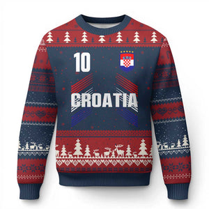 Croatia Soccer Sports Graphic Number 10 Jersey Style Ugly Christmas Sweater Proud Croatian Football Fans Game Day Pride TS02 Navy Red Print Your Wear