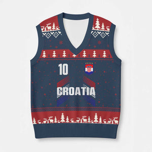 Croatia Soccer Sports Graphic Number 10 Jersey Style V-Neck Knit Sweater Vest Proud Croatian Football Fans Game Day Pride TS02 Navy Red Print Your Wear