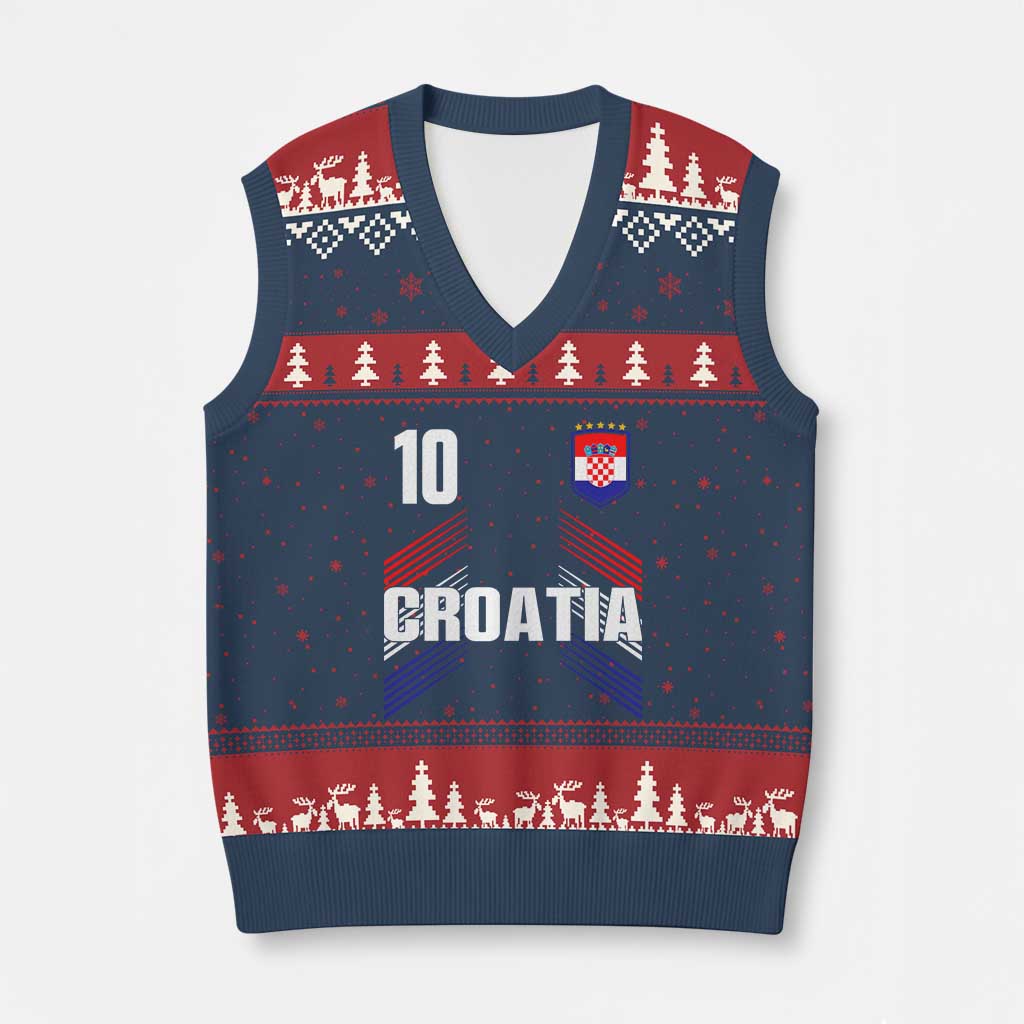 Croatia Soccer Sports Graphic Number 10 Jersey Style V-Neck Knit Sweater Vest Proud Croatian Football Fans Game Day Pride TS02 Navy Red Print Your Wear