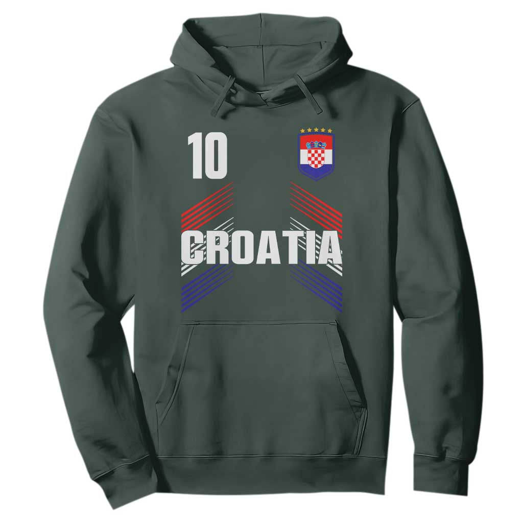 Croatia Soccer Sports Graphic Number 10 Jersey Style Hoodie Proud Croatian Football Fans Game Day Pride TS02 Dark Forest Green Print Your Wear