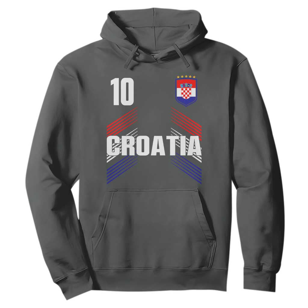Croatia Soccer Sports Graphic Number 10 Jersey Style Hoodie Proud Croatian Football Fans Game Day Pride TS02 Dark Heather Print Your Wear