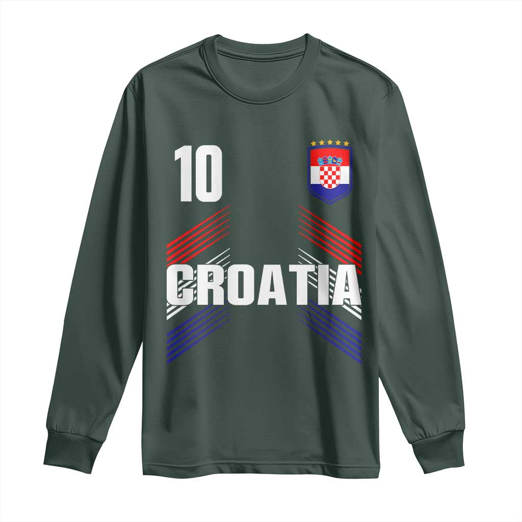 Croatia Soccer Sports Graphic Number 10 Jersey Style Long Sleeve Shirt Proud Croatian Football Fans Game Day Pride TS02 Dark Forest Green Print Your Wear