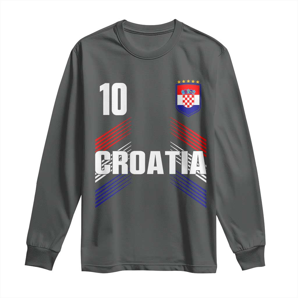 Croatia Soccer Sports Graphic Number 10 Jersey Style Long Sleeve Shirt Proud Croatian Football Fans Game Day Pride TS02 Dark Heather Print Your Wear