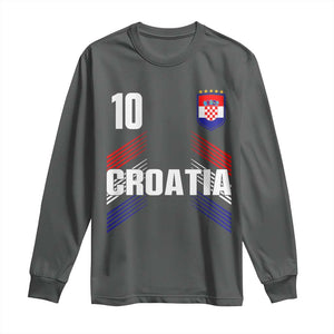 Croatia Soccer Sports Graphic Number 10 Jersey Style Long Sleeve Shirt Proud Croatian Football Fans Game Day Pride TS02 Dark Heather Print Your Wear