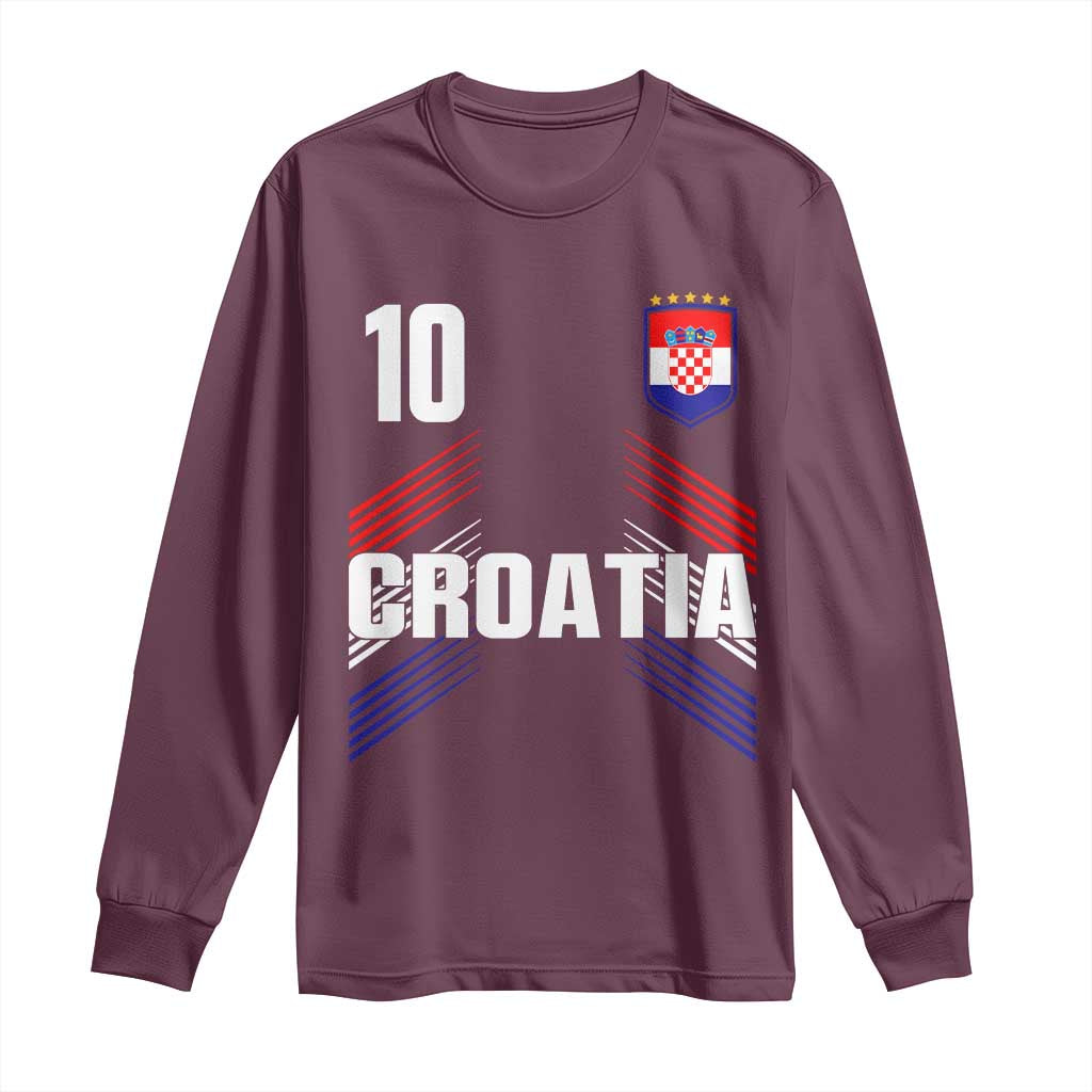 Croatia Soccer Sports Graphic Number 10 Jersey Style Long Sleeve Shirt Proud Croatian Football Fans Game Day Pride TS02 Maroon Print Your Wear