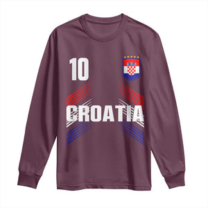 Croatia Soccer Sports Graphic Number 10 Jersey Style Long Sleeve Shirt Proud Croatian Football Fans Game Day Pride TS02 Maroon Print Your Wear