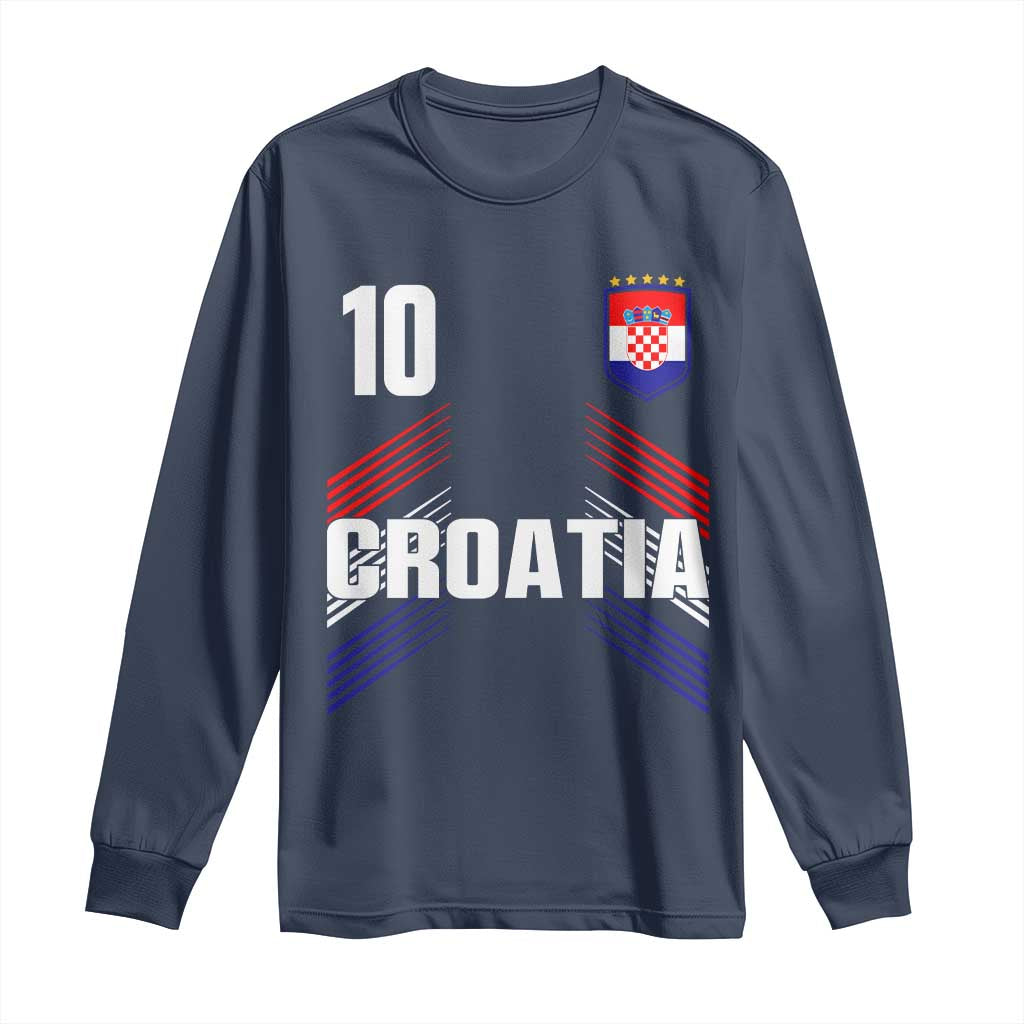 Croatia Soccer Sports Graphic Number 10 Jersey Style Long Sleeve Shirt Proud Croatian Football Fans Game Day Pride TS02 Navy Print Your Wear