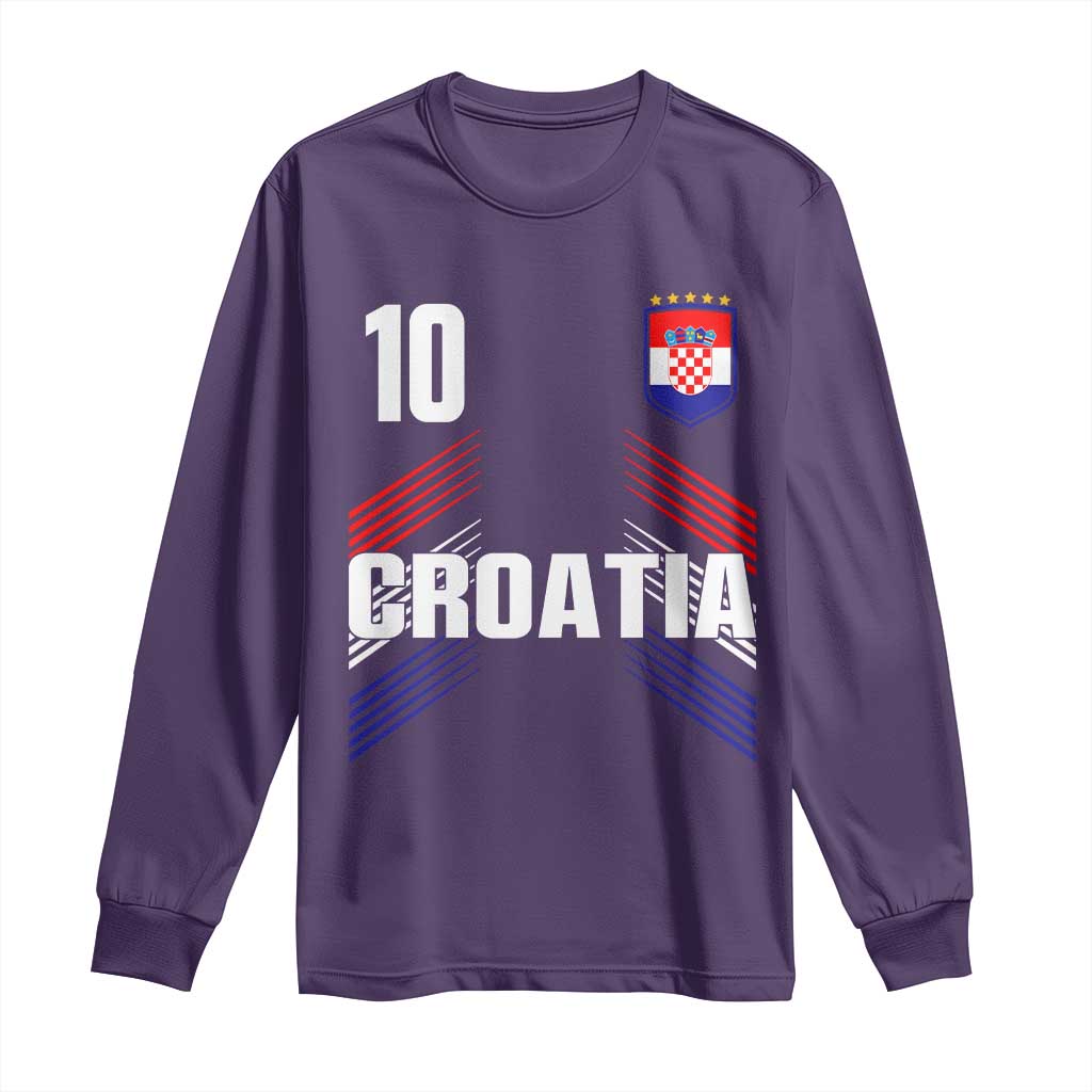 Croatia Soccer Sports Graphic Number 10 Jersey Style Long Sleeve Shirt Proud Croatian Football Fans Game Day Pride TS02 Purple Print Your Wear