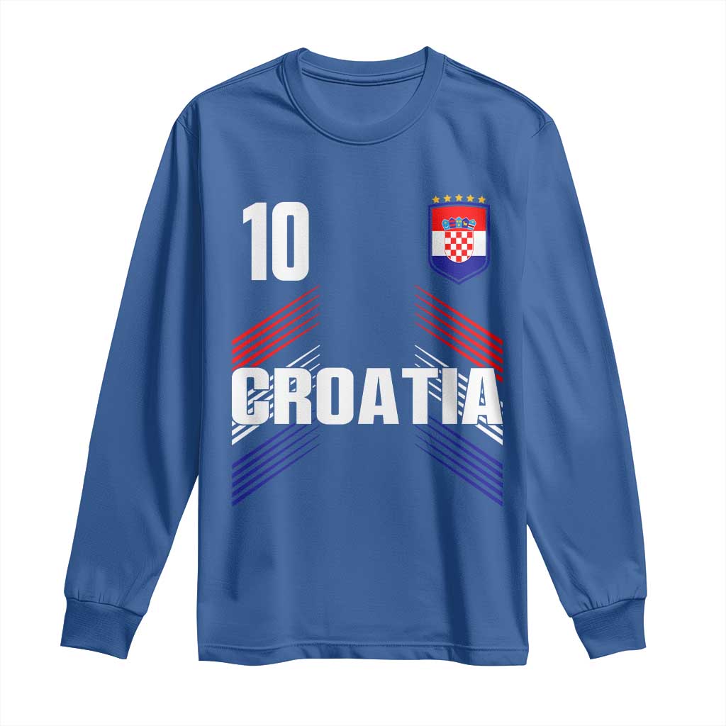 Croatia Soccer Sports Graphic Number 10 Jersey Style Long Sleeve Shirt Proud Croatian Football Fans Game Day Pride TS02 Royal Blue Print Your Wear