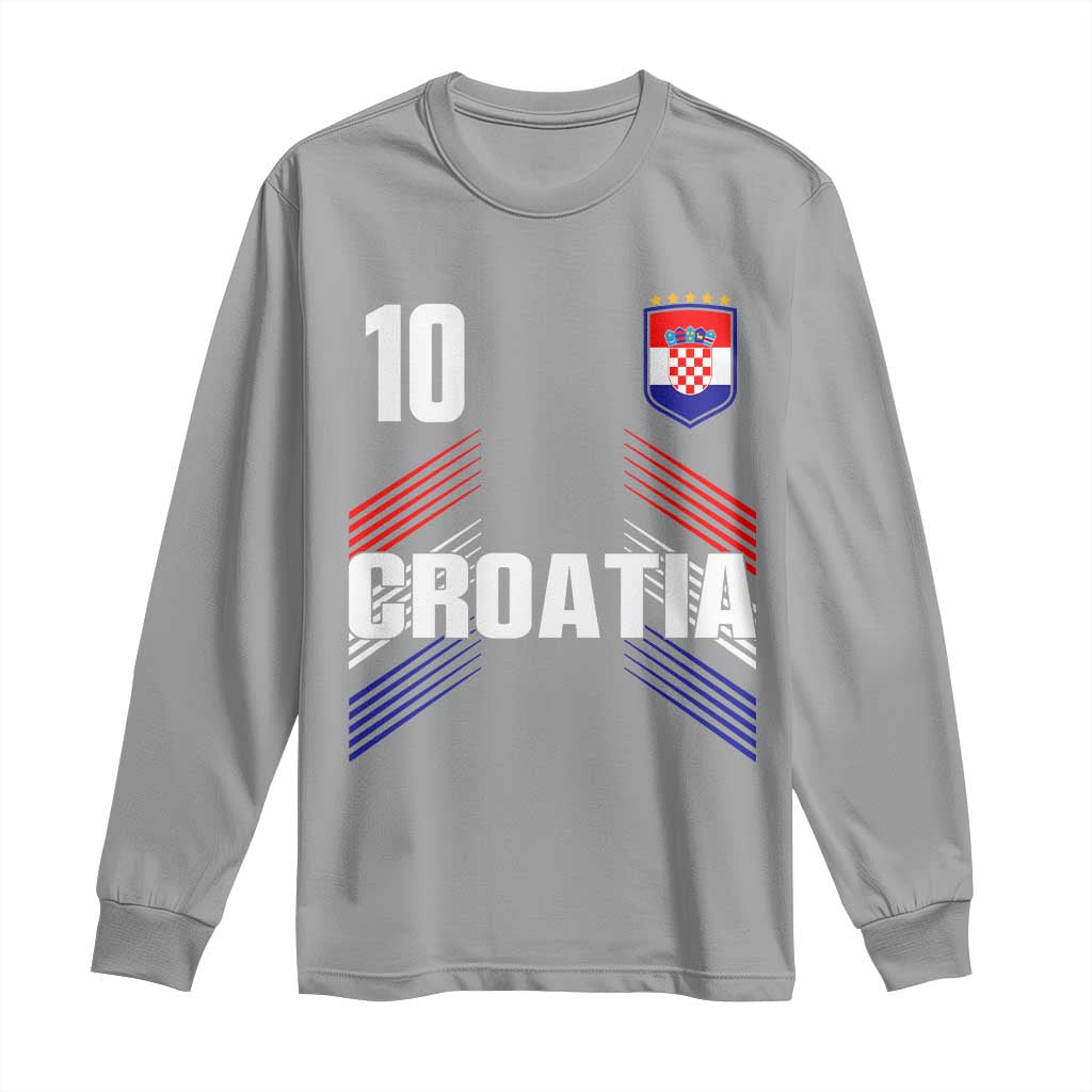Croatia Soccer Sports Graphic Number 10 Jersey Style Long Sleeve Shirt Proud Croatian Football Fans Game Day Pride TS02 Sport Gray Print Your Wear