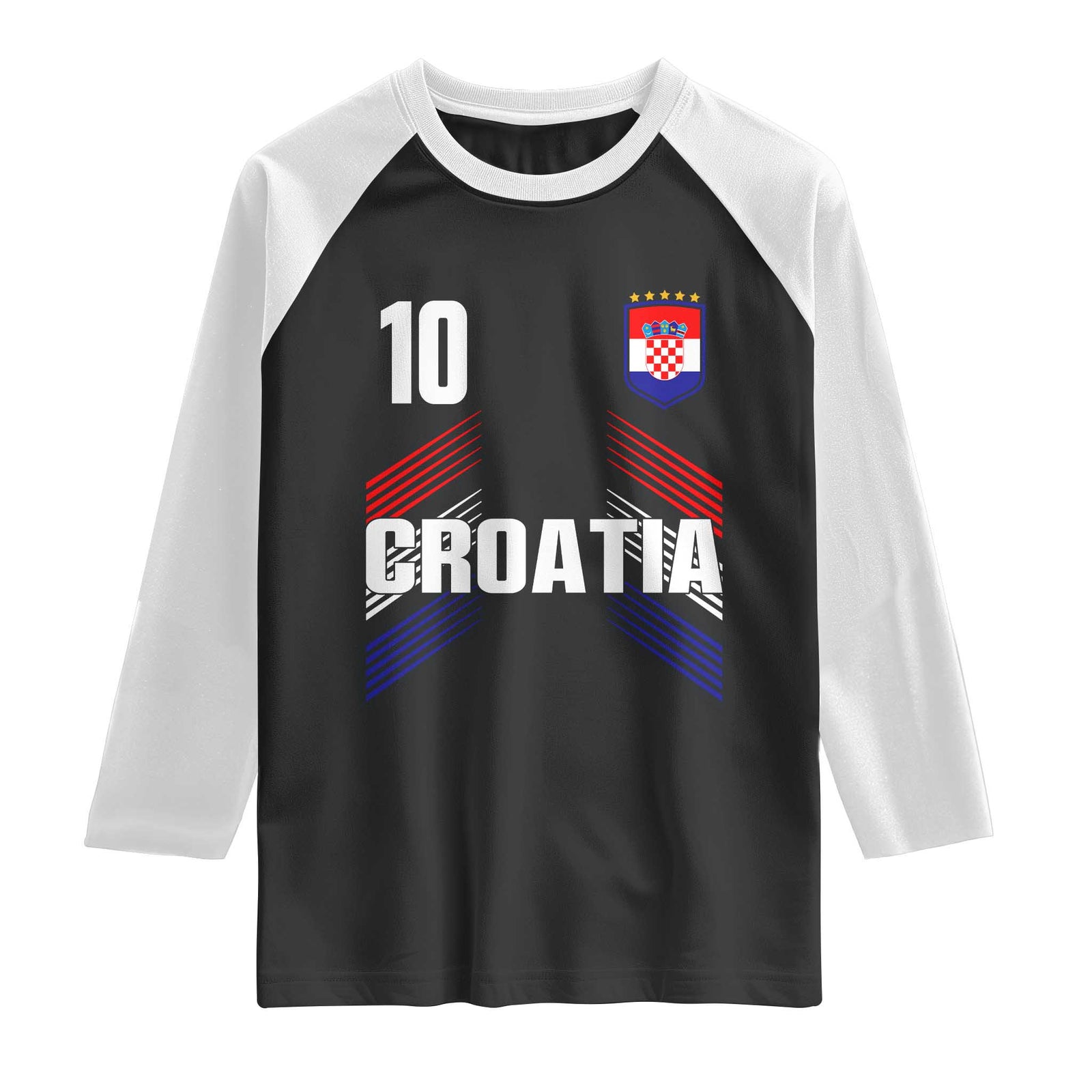 Croatia Soccer Sports Graphic Number 10 Jersey Style Raglan Shirt Proud Croatian Football Fans Game Day Pride TS02 Black White Print Your Wear