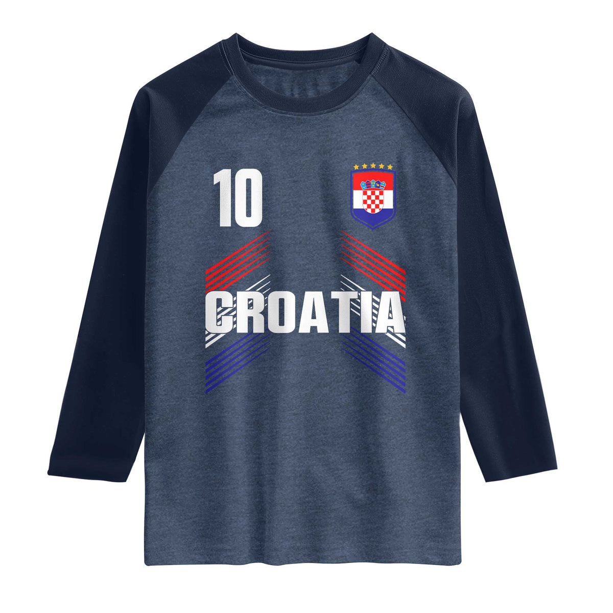 Croatia Soccer Sports Graphic Number 10 Jersey Style Raglan Shirt Proud Croatian Football Fans Game Day Pride TS02 Heather Denim Navy Print Your Wear
