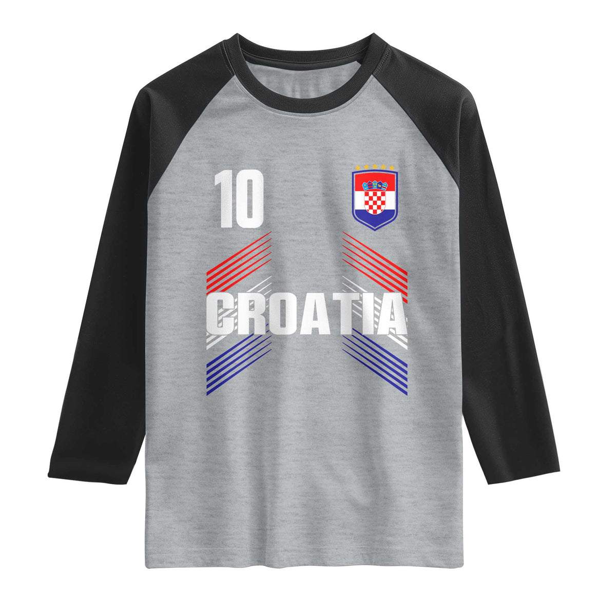 Croatia Soccer Sports Graphic Number 10 Jersey Style Raglan Shirt Proud Croatian Football Fans Game Day Pride TS02 Heather Gray Black Print Your Wear