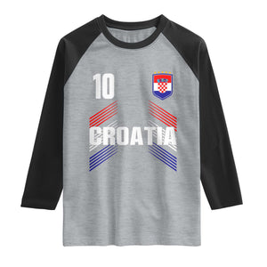 Croatia Soccer Sports Graphic Number 10 Jersey Style Raglan Shirt Proud Croatian Football Fans Game Day Pride TS02 Heather Gray Black Print Your Wear