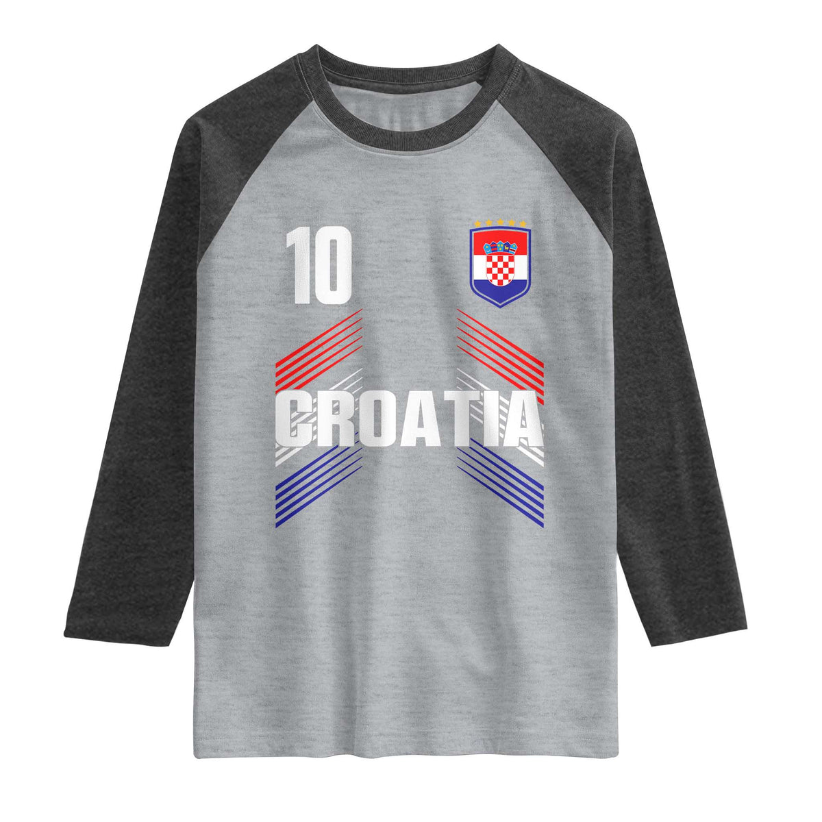 Croatia Soccer Sports Graphic Number 10 Jersey Style Raglan Shirt Proud Croatian Football Fans Game Day Pride TS02 Heather Gray Heather Charcoal Print Your Wear