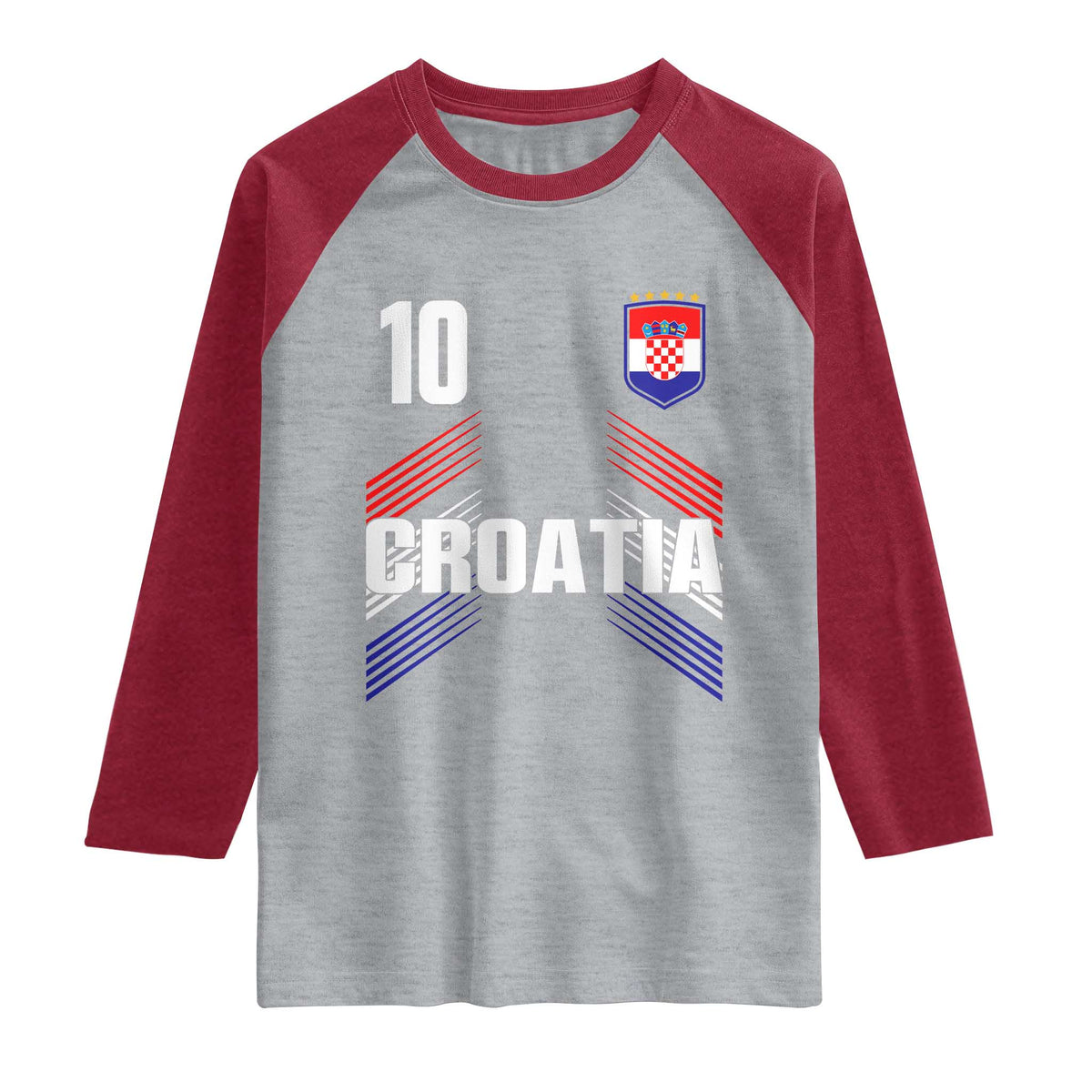 Croatia Soccer Sports Graphic Number 10 Jersey Style Raglan Shirt Proud Croatian Football Fans Game Day Pride TS02 Heather Gray Heather Red Print Your Wear