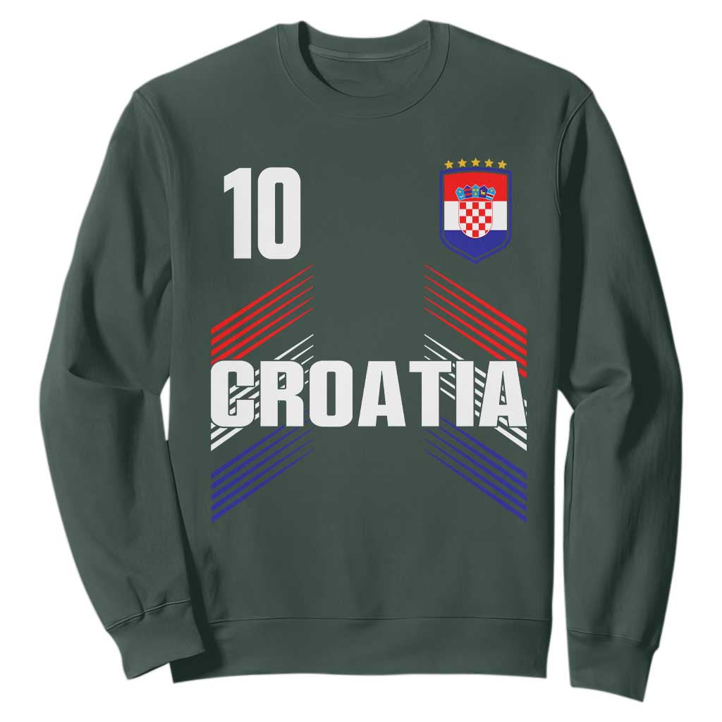 Croatia Soccer Sports Graphic Number 10 Jersey Style Sweatshirt Proud Croatian Football Fans Game Day Pride TS02 Dark Forest Green Print Your Wear