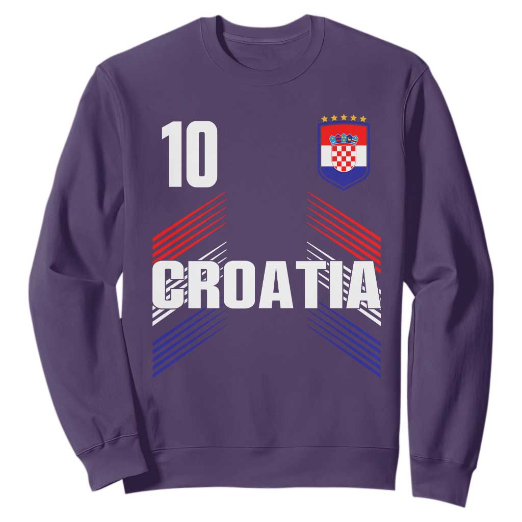 Croatia Soccer Sports Graphic Number 10 Jersey Style Sweatshirt Proud Croatian Football Fans Game Day Pride TS02 Purple Print Your Wear