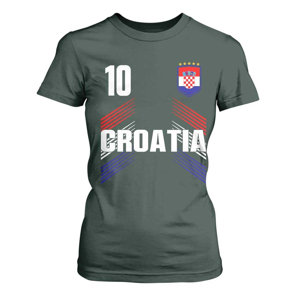 Croatia Soccer Sports Graphic Number 10 Jersey Style T Shirt For Women Proud Croatian Football Fans Game Day Pride TS02 Dark Forest Green Print Your Wear