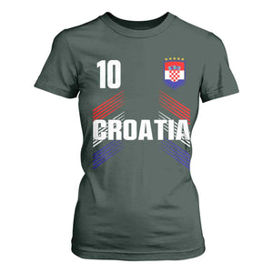 Croatia Soccer Sports Graphic Number 10 Jersey Style T Shirt For Women Proud Croatian Football Fans Game Day Pride TS02 Dark Forest Green Print Your Wear