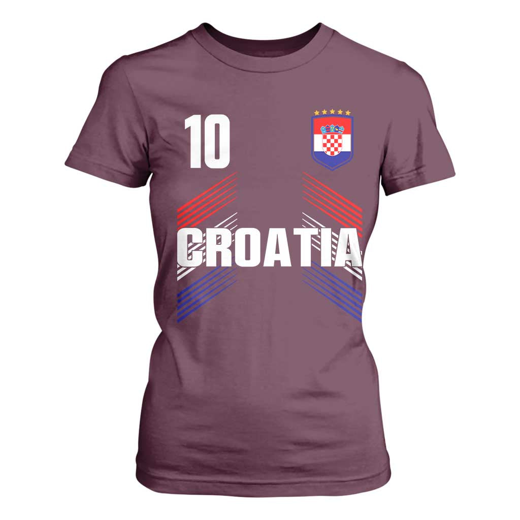 Croatia Soccer Sports Graphic Number 10 Jersey Style T Shirt For Women Proud Croatian Football Fans Game Day Pride TS02 Maroon Print Your Wear