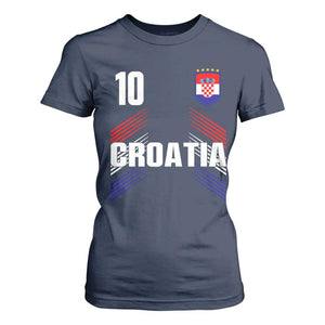 Croatia Soccer Sports Graphic Number 10 Jersey Style T Shirt For Women Proud Croatian Football Fans Game Day Pride TS02 Navy Print Your Wear