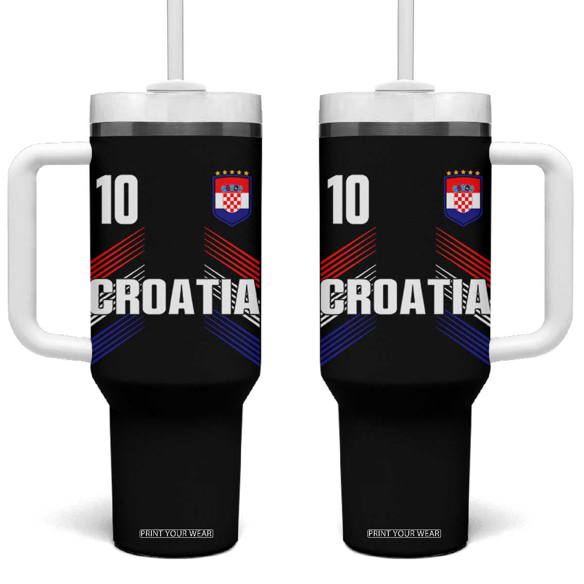 Croatia Soccer Sports Graphic Number 10 Jersey Style Tumbler With Handle Proud Croatian Football Fans Game Day Pride TS02 One Size: 40 oz Black Print Your Wear