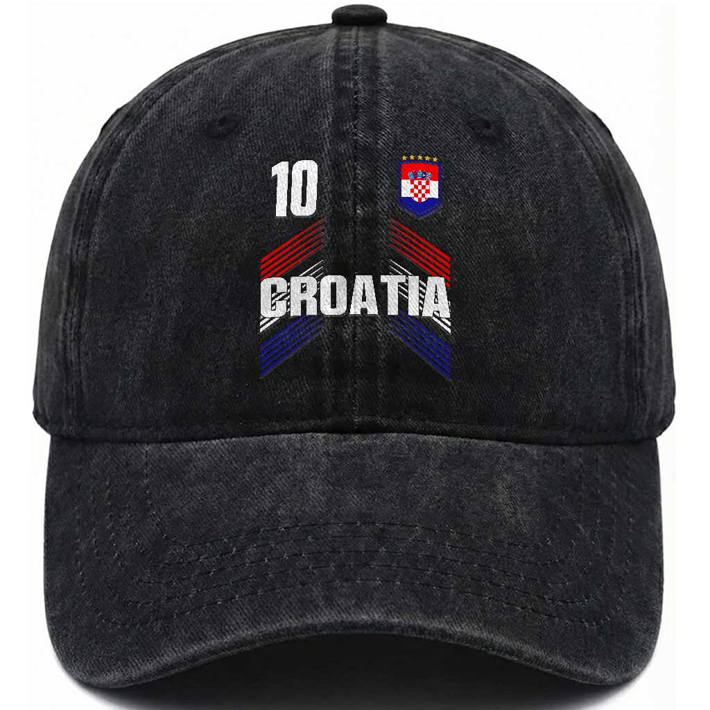 Croatia Soccer Sports Graphic Number 10 Jersey Style Washed Cotton Baseball Cap Proud Croatian Football Fans Game Day Pride TS02 Print Your Wear