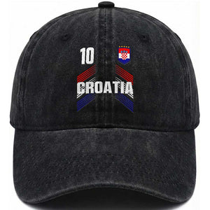 Croatia Soccer Sports Graphic Number 10 Jersey Style Washed Cotton Baseball Cap Proud Croatian Football Fans Game Day Pride TS02 Print Your Wear