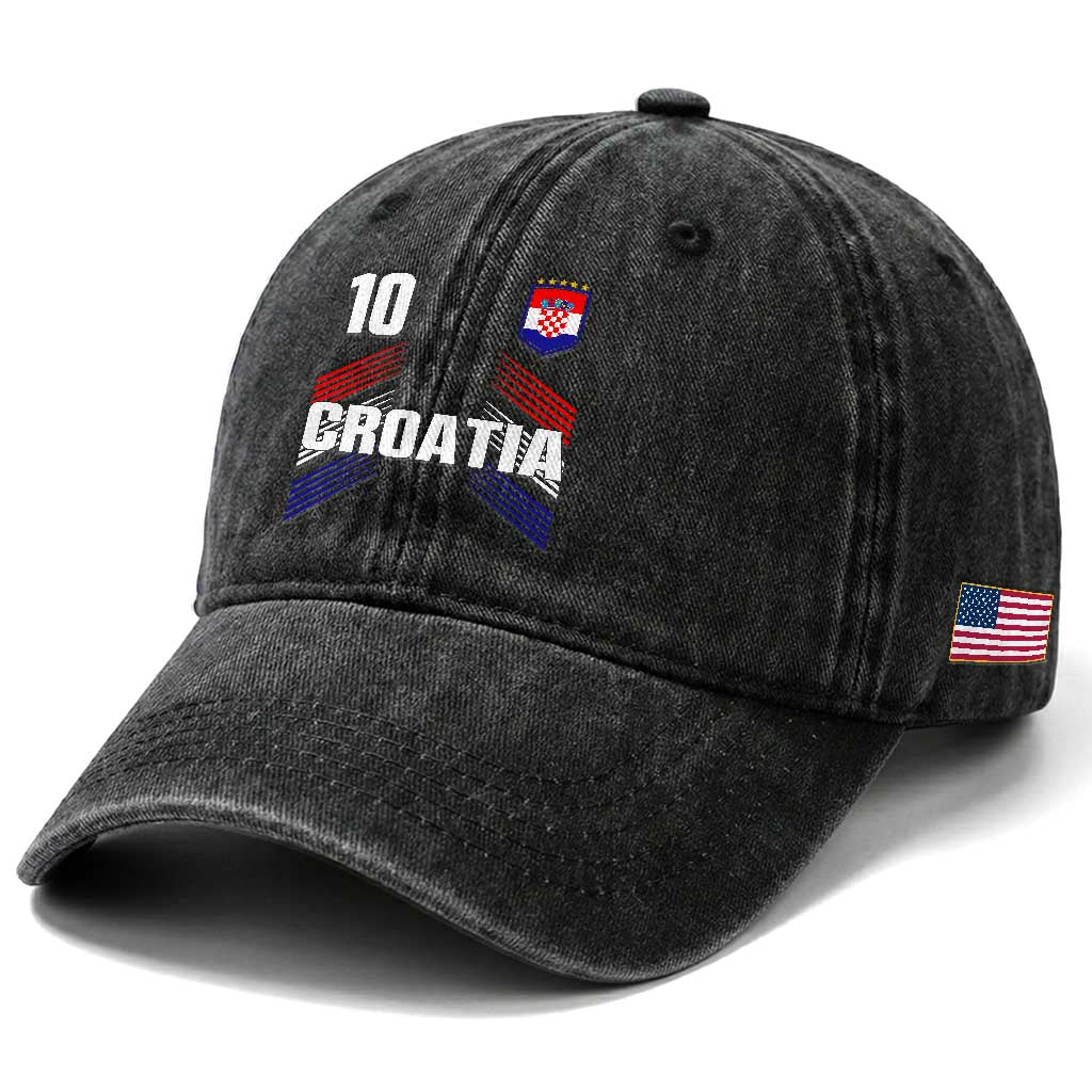 Croatia Soccer Sports Graphic Number 10 Jersey Style Washed Cotton Baseball Cap Proud Croatian Football Fans Game Day Pride TS02 Print Your Wear