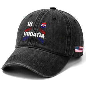 Croatia Soccer Sports Graphic Number 10 Jersey Style Washed Cotton Baseball Cap Proud Croatian Football Fans Game Day Pride TS02 Print Your Wear