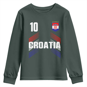 Croatia Soccer Sports Graphic Number 10 Jersey Style Youth Sweatshirt Proud Croatian Football Fans Game Day Pride TS02 Dark Forest Green Print Your Wear