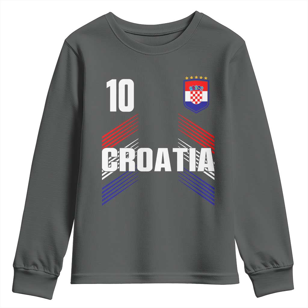 Croatia Soccer Sports Graphic Number 10 Jersey Style Youth Sweatshirt Proud Croatian Football Fans Game Day Pride TS02 Dark Heather Print Your Wear