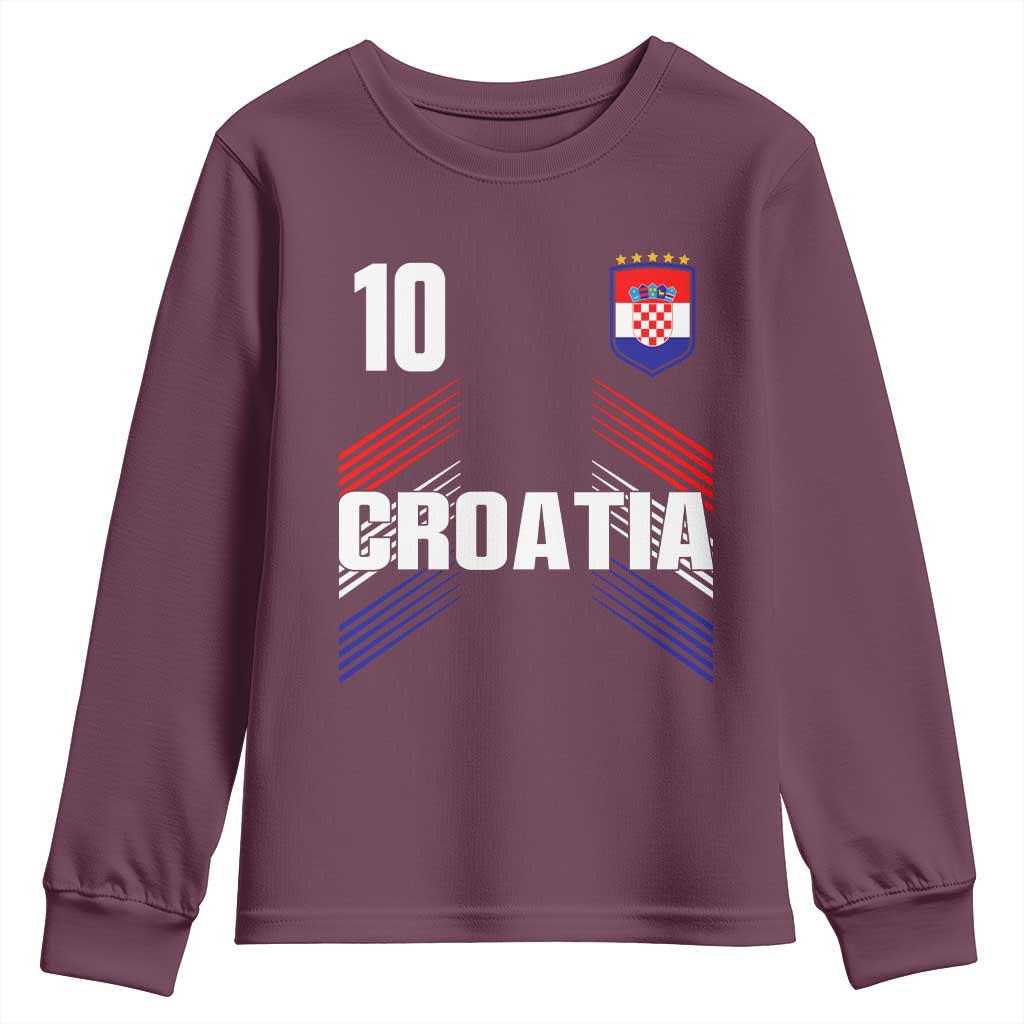 Croatia Soccer Sports Graphic Number 10 Jersey Style Youth Sweatshirt Proud Croatian Football Fans Game Day Pride TS02 Maroon Print Your Wear