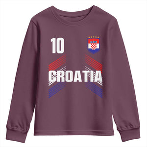 Croatia Soccer Sports Graphic Number 10 Jersey Style Youth Sweatshirt Proud Croatian Football Fans Game Day Pride TS02 Maroon Print Your Wear