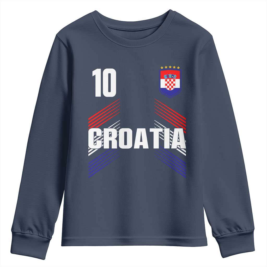 Croatia Soccer Sports Graphic Number 10 Jersey Style Youth Sweatshirt Proud Croatian Football Fans Game Day Pride TS02 Navy Print Your Wear