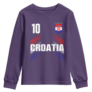 Croatia Soccer Sports Graphic Number 10 Jersey Style Youth Sweatshirt Proud Croatian Football Fans Game Day Pride TS02 Purple Print Your Wear