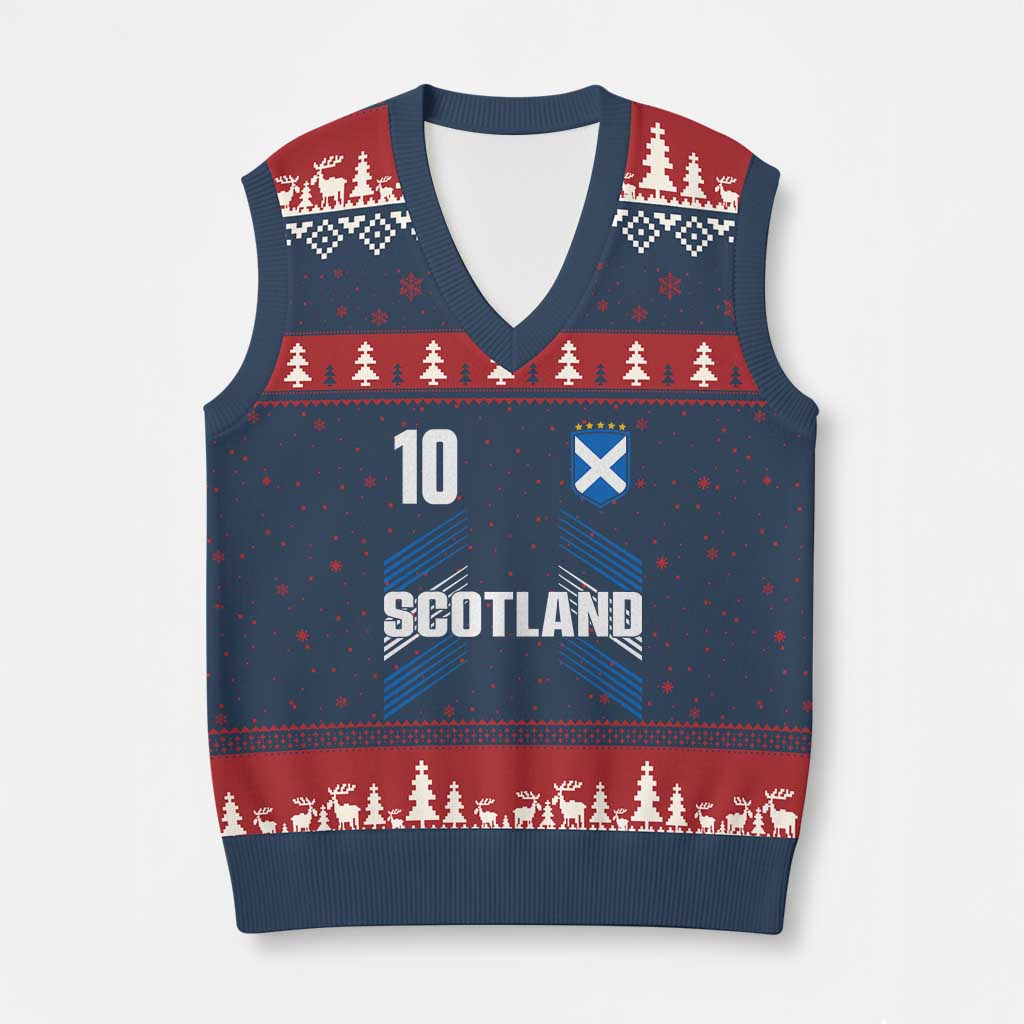 Scotland Soccer Sports Graphic Number 10 Jersey Style V-Neck Knit Sweater Vest Proud Scottish Football Fans Game Day Pride TS02 Navy Red Print Your Wear