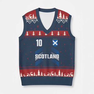 Scotland Soccer Sports Graphic Number 10 Jersey Style V-Neck Knit Sweater Vest Proud Scottish Football Fans Game Day Pride TS02 Navy Red Print Your Wear