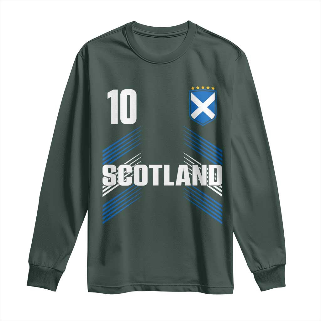 Scotland Soccer Sports Graphic Number 10 Jersey Style Long Sleeve Shirt Proud Scottish Football Fans Game Day Pride TS02 Dark Forest Green Print Your Wear