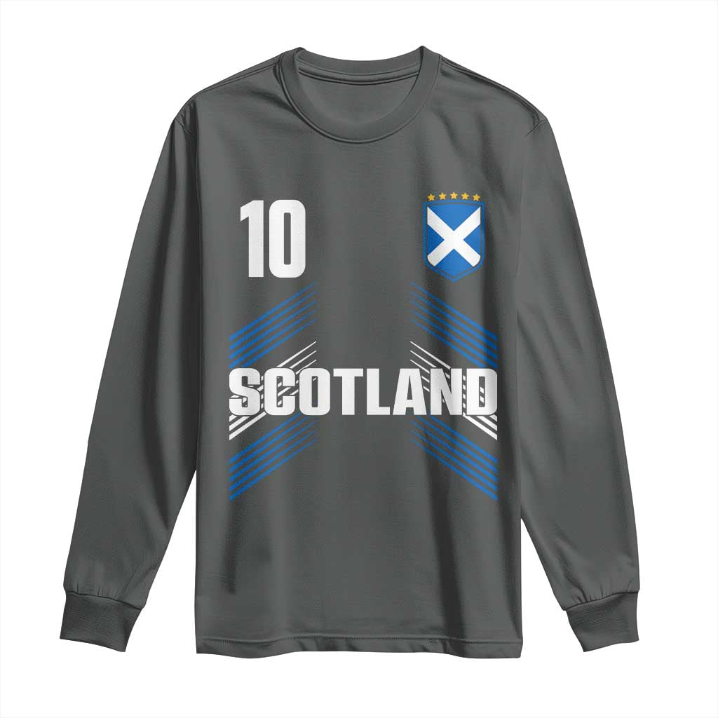 Scotland Soccer Sports Graphic Number 10 Jersey Style Long Sleeve Shirt Proud Scottish Football Fans Game Day Pride TS02 Dark Heather Print Your Wear