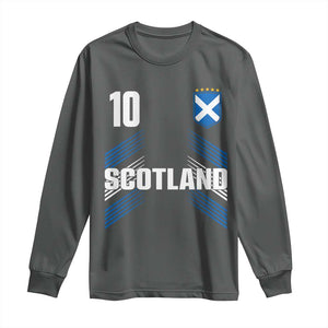 Scotland Soccer Sports Graphic Number 10 Jersey Style Long Sleeve Shirt Proud Scottish Football Fans Game Day Pride TS02 Dark Heather Print Your Wear